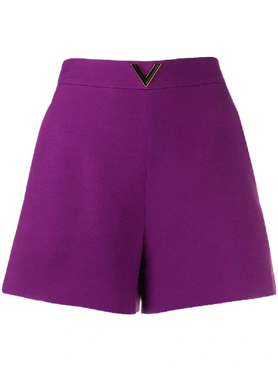 Valentino Vgold High-waisted Shorts In Purple
