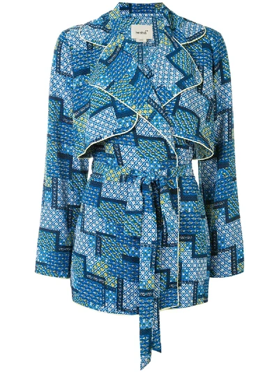 Bambah Patchwork Trench Dress In Blue