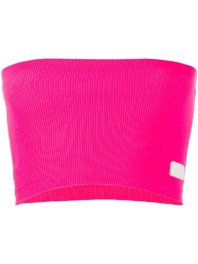 Gcds Logo Patch Ribbed Bandeau Top In Pink