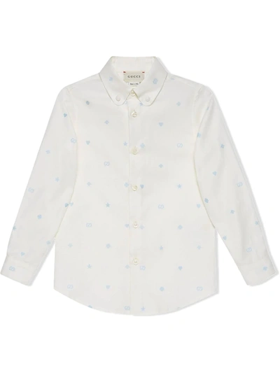 Gucci Kids' Children's Symbols Embroidered Oxford Cotton Shirt In White