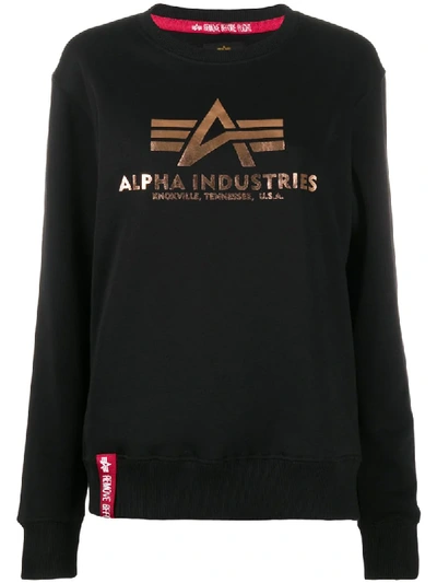 Alpha Industries Logo印花金箔图案套头衫 In Black