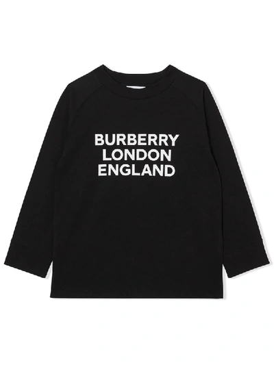 Burberry Kids' Logo印花棉质平纹针织t恤 In Black