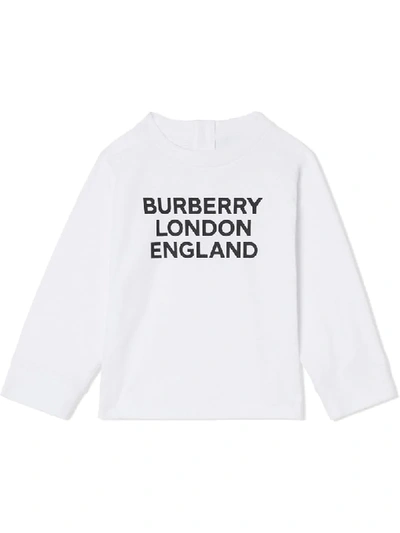 Burberry Babies' Logo印花长袖上衣 In White