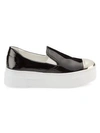 MIU MIU Cap-Toe Metallic Platform Slip-On Sneakers