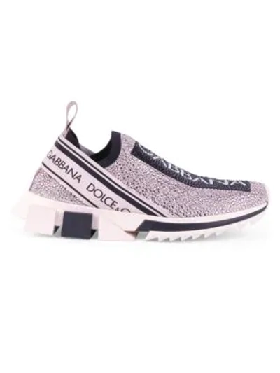 Dolce & Gabbana Sorrento Crystal-embellished Knit Sneakers In Rosa Polvere Nero