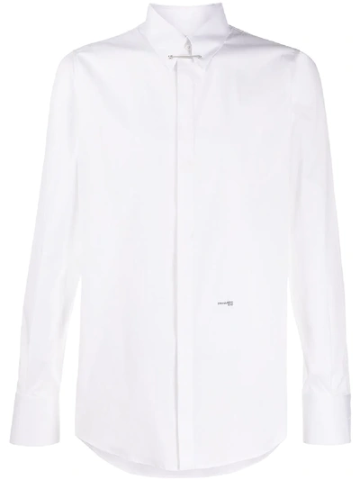 Dsquared2 Logo Plaque Stretch Cotton Poplin Shirt In White