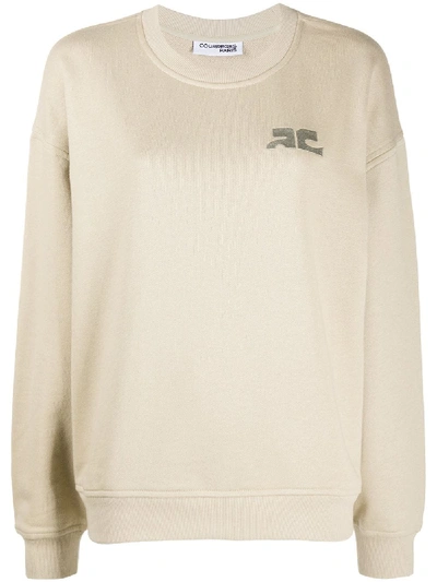 Courrèges Logo Embroidered Sweatshirt In Neutrals