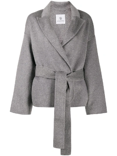 Anine Bing Luna Belted Wool And Cashmere-blend Jacket In Anthracite