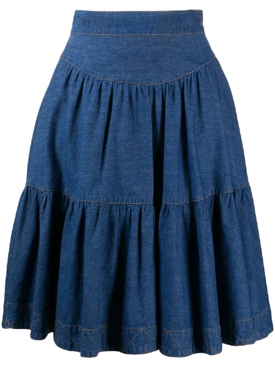 Pre-owned Fendi A-line Denim Skirt In Blue