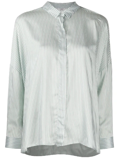 Peserico Concealed Placket Striped Shirt In Green