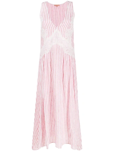 Ermanno Scervino Lace-detail Vertical Stripe Long Dress In Red