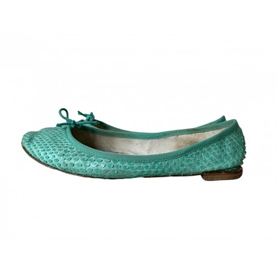 Pre-owned Repetto Green Python Ballet Flats