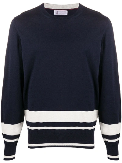 Brunello Cucinelli Bottom Stripes Jumper In Blue