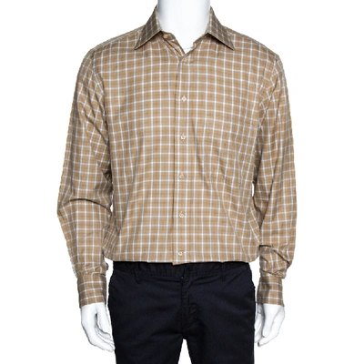 Pre-owned Ermenegildo Zegna Beige Checked Cotton Long Sleeve Shirt M