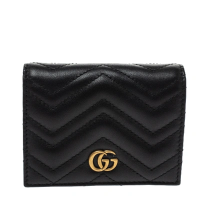 Pre-owned Gucci Black Matelasse Leather Gg Marmont Card Case