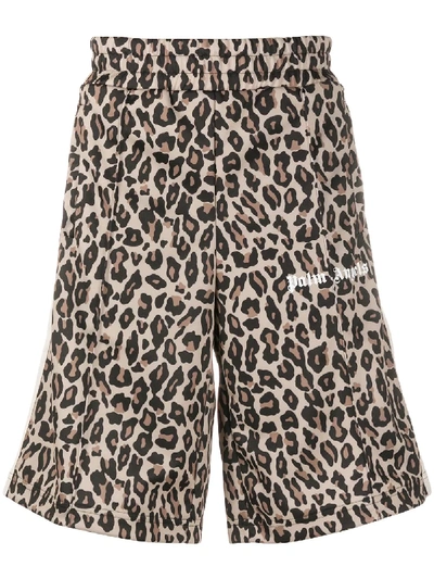 Palm Angels Leopard Print Track Shorts In Brown