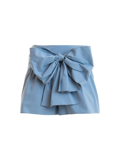 Red Valentino Bow-embellished Stretch-cotton Poplin Shorts In Light Blue