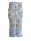 VERSACE JEANS COUTURE PATTERNED DENIM PENCIL SKIRT