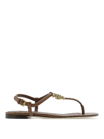 Dolce & Gabbana Dg Logo Flat Sandals In Brown