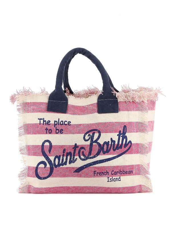 Mc2 Saint Barth Vanity Striped Logo Print Beach Bag In Fuchsia | ModeSens
