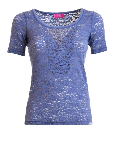 Via Delle Perle T-shirt With Lace In Blue