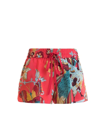 Red Valentino Printed Silk Crepe De Chine Shorts In Red