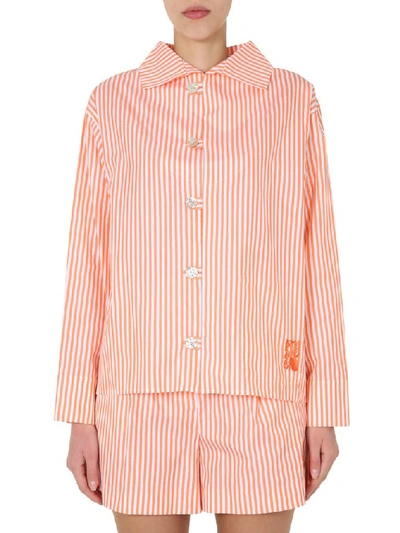 Kenzo Striped Cotton Poplin Shirt In Orange