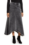 Wash Lab Long Denim Skirt In Grey