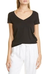 Vince Pima Cotton V-neck Top In Black