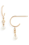 ZOË CHICCO DIAMOND & PEARL DROP HUGGIE HOOP EARRINGS,HDH-8-DP