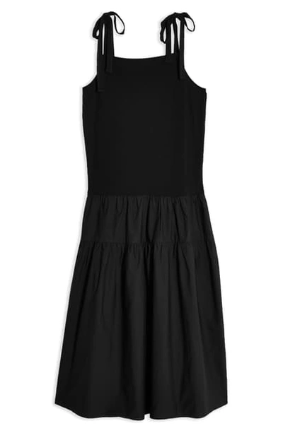 Topshop Pinafore Midi Dress In Black