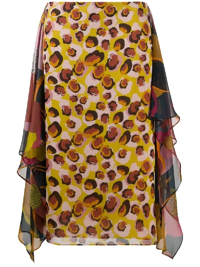 Luisa Cerano Frill Detail Printed Skirt In Yellow