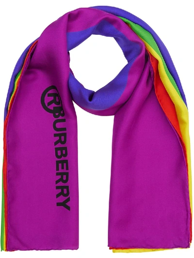 Burberry Logo-print Rainbow Silk Scarf In Red