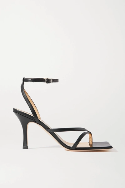 A.w.a.k.e. Delta High' Asymmetric Strap Square Toe Leather Heeled Sandals In Black