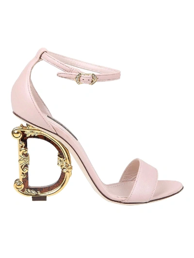 Dolce & Gabbana Powder Color Leather Devotion Sandal In Light Pink