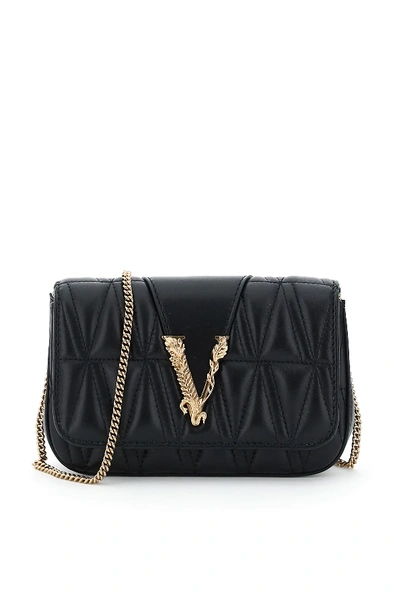 Versace Virtus Quilted Leather Mini-bag In Black