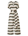 Lisa Marie Fernandez Rosetta Belted Striped Gauze And Satin Wide-leg Jumpsuit In Military Green