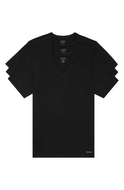 Calvin Klein Mens 3 Pack Cotton Classics Short Sleeve V Neck T Shirts In Black
