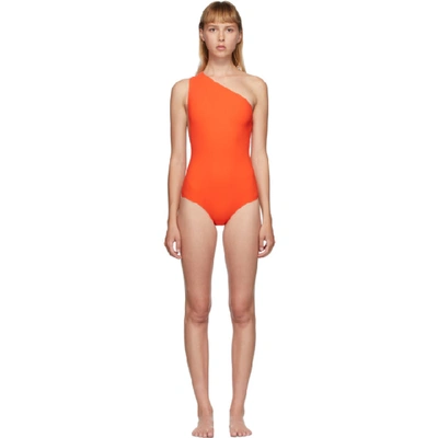 Bottega Veneta Women's One-shoulder Stretch-jersey Swimsuit In Orange,brown