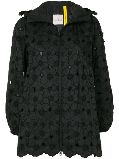Moncler Floral Zip-front Jacket In Black