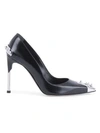Alexander Mcqueen Spiked Leather Pumps In Black Silver