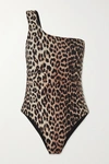 GANNI ONE-SHOULDER LEOPARD-PRINT SWIMSUIT