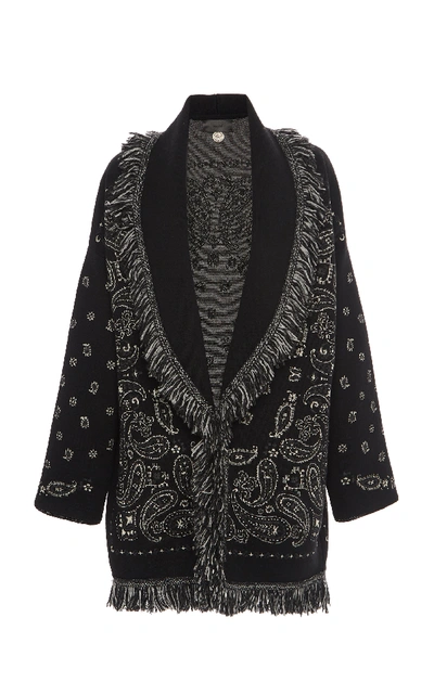 Alanui Fast Wash Belted Fringed Jacquard Wool-blend Cardigan In Multi