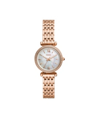 Fossil Women's Carlie Sport Mini Three Hand, Rose Gold Tone Stainless Steel Bracelet Watch 28mm In Rose Gold-tone