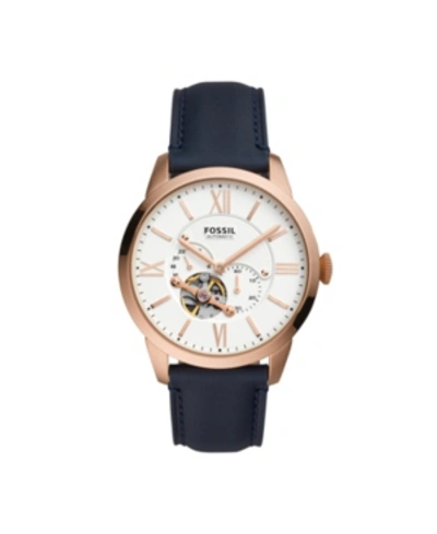 Fossil Townsman Automatic Navy Leather Watch 44mm In Blue