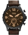 FOSSIL MEN'S NATE BROWN LEATHER STRAP WATCH 50MM