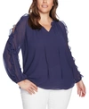 1.state Trendy Plus Size Ruffled Cold-shoulder Top In Mood Indigo