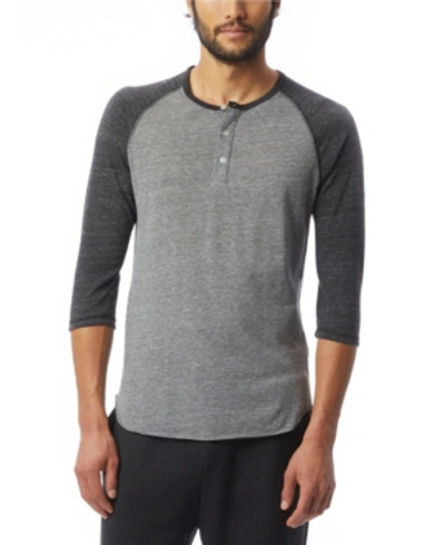 Alternative Apparel Men's Basic 3/4 Sleeve Raglan Henley Shirt In Gray