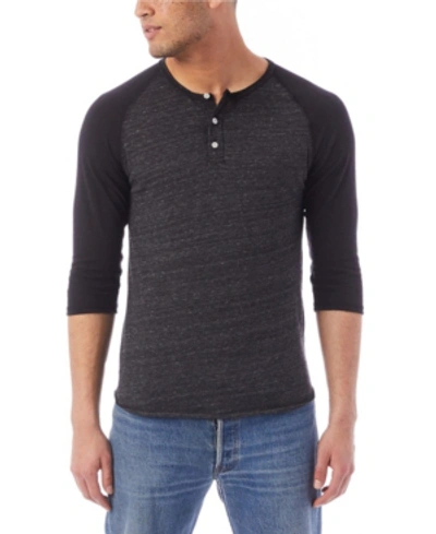 Alternative Apparel Men's Basic 3/4 Sleeve Raglan Henley Shirt In Black