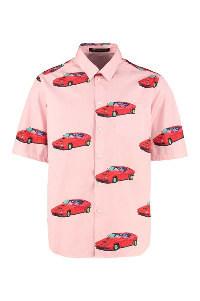 Versace Racecar Print Short Sleeve Button-up Shirt In Pink